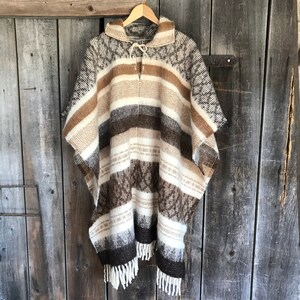 Inheemse stijl alpaca/lamswol mix poncho Bruine lamswol /alpaca wol poncho Etno stijl wol poncho zeer warm en ademend Deken poncho afbeelding 2