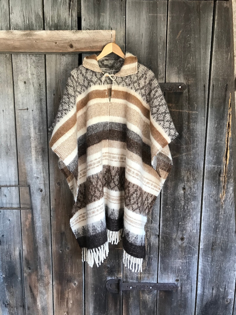 Inheemse stijl alpaca/lamswol mix poncho Bruine lamswol /alpaca wol poncho Etno stijl wol poncho zeer warm en ademend Deken poncho afbeelding 2