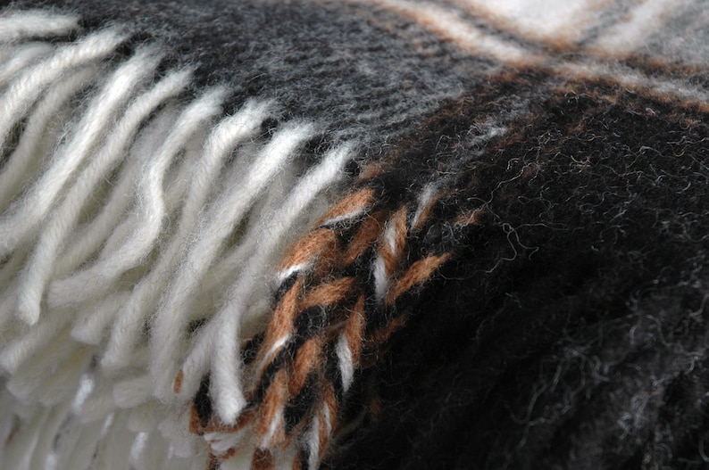 Pure Wool Blanket Throw Black/white Large Check Wool Throw Etsy
