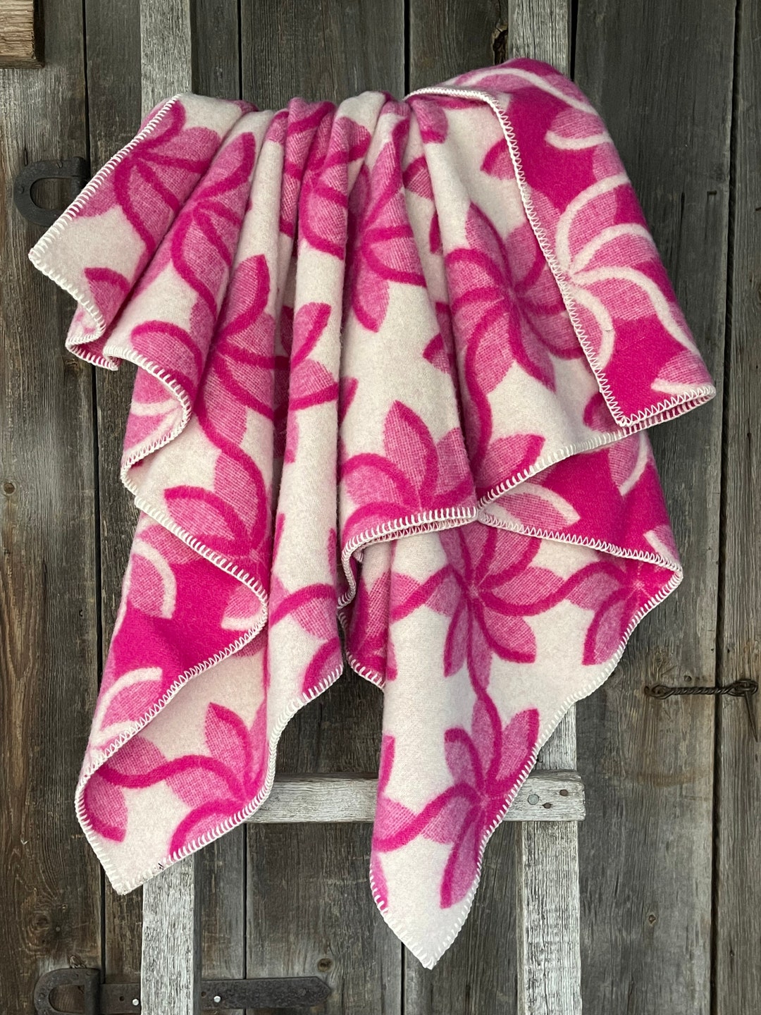 Pink Lambswool Blanket Floral Fuchsia Pink/white Floral Wool Throw