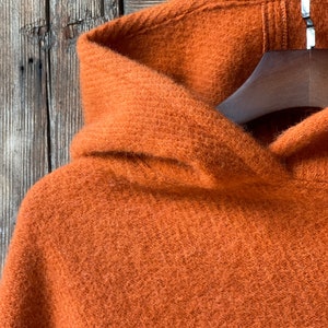 Orange wool poncho cape hooded with fringes Orange poncho cape Long lambswool poncho with fringes Hooded poncho Wool blanket ponchos capes image 4