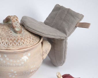 1 pc Lin gris naturel Oven Mitt 1 pièce Pot Holder Potholder Kitchen GloveLinen potholders Burlap potholders Rustique potholders Four Mitts