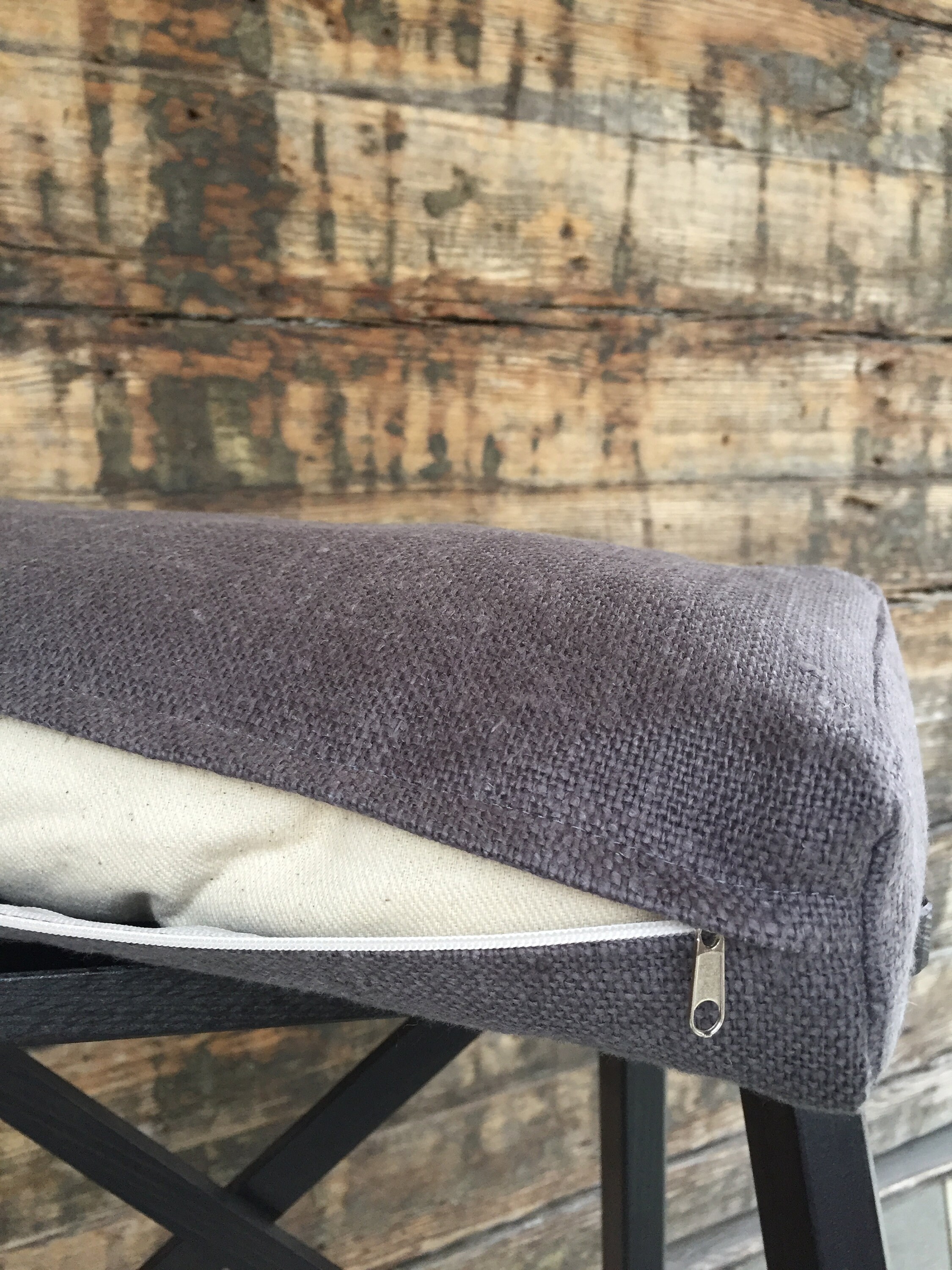 Small Yoga bolster pillow with buckwheat hulls Burlap grey Etsy