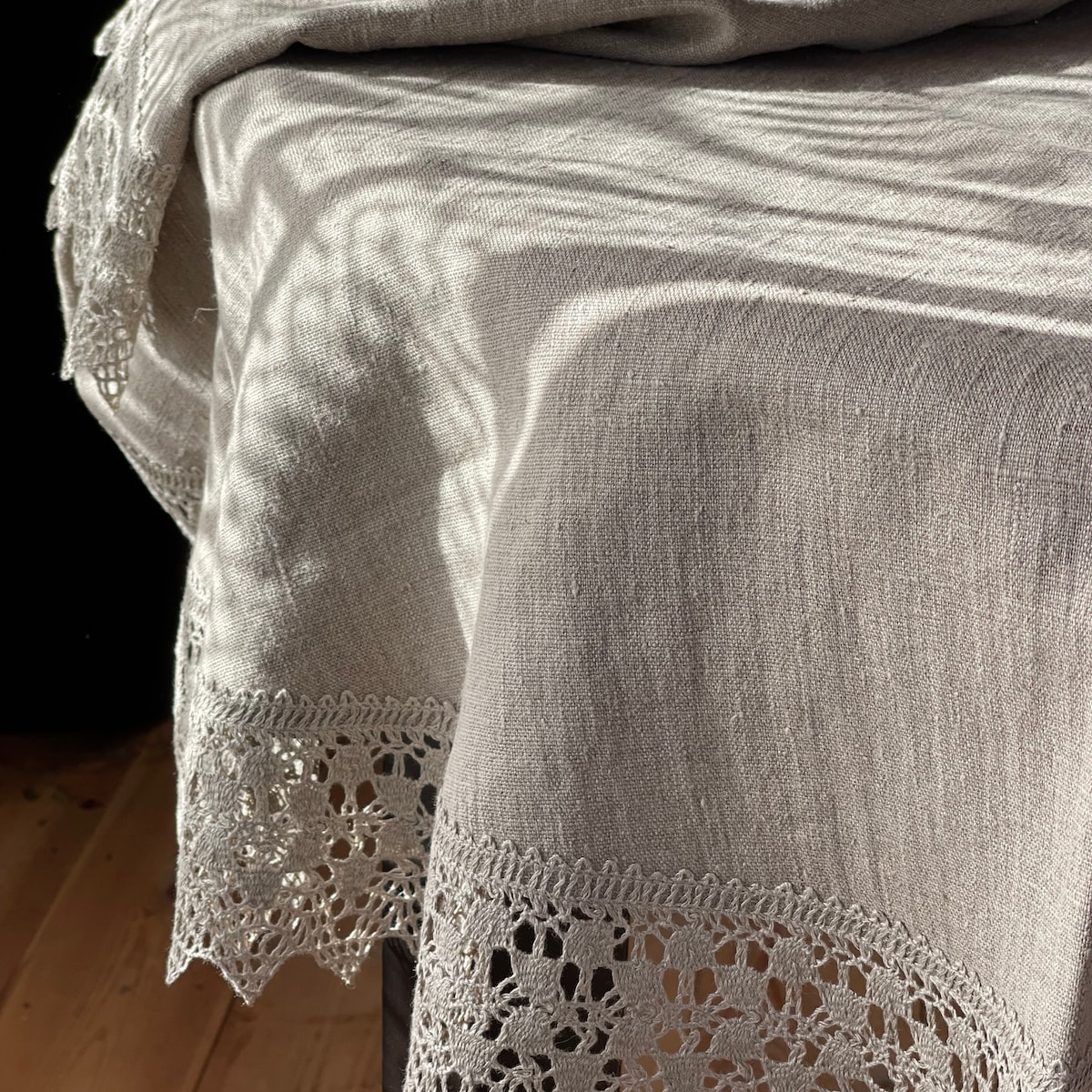 Round Linen Tablecloth, Natural Linen Tablecloth Laced, Dining Tablecloth, Grey Linen Tablecloth With Linen Lace, Natural Grey Linen Colour - Etsy