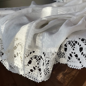 White linen tablecloth linen Laced Pure linen tablecloth Dining White linen Off white pure linen tablecloths white linen lace ~12 cm/4.7&#39;&#39;