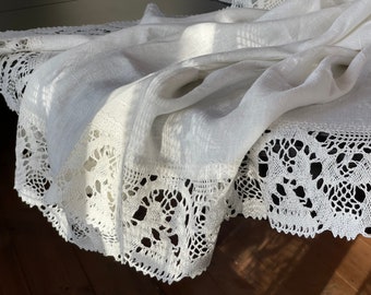 White linen tablecloth linen Laced Pure linen tablecloth Dining White linen Off white pure linen tablecloths white linen lace ~12 cm/4.7''