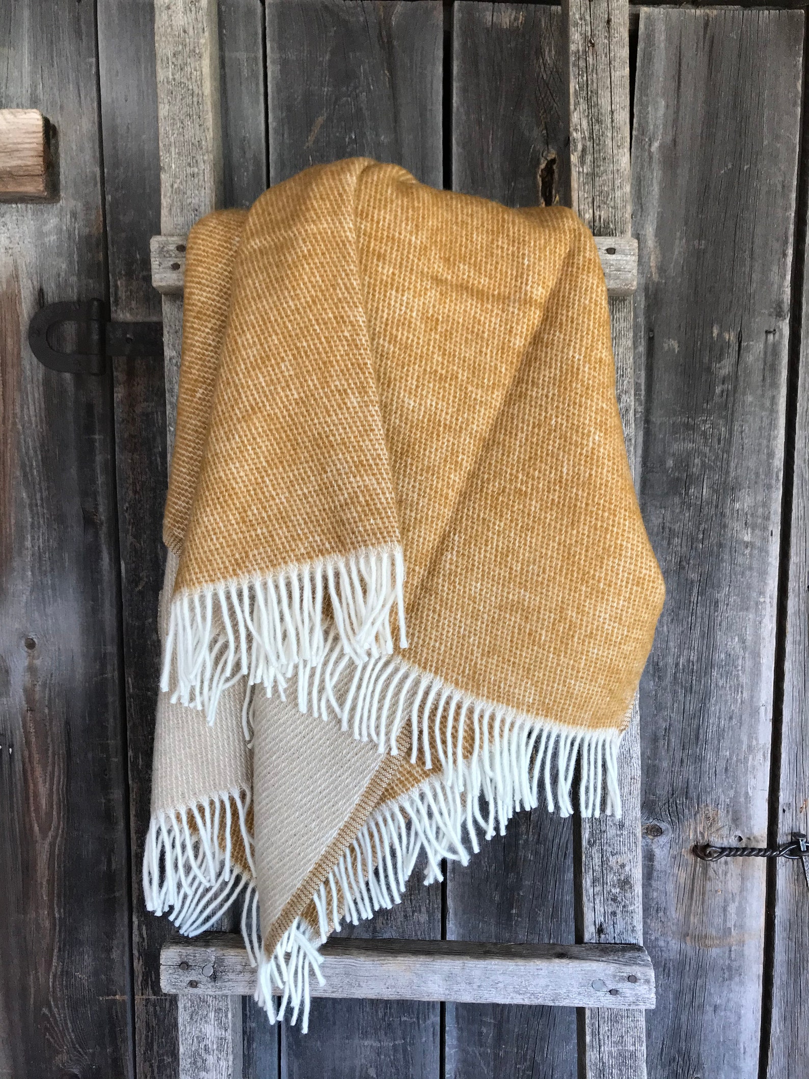 Mustard yellow wool throw blanket with white fringes Mustard Etsy