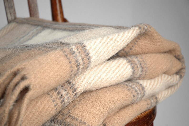Pure Wool blanket with fringes Milk whiteSand beige check Lambswool blanket Pure wool throws Wool throw 55/'/'X81/'/'140X205cm Perfect gift