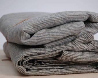 Set of 2 Soft linen bath towels Pure linen fabric bath sheets Natural and dark grey/ligt blue narrow printstripes Stonewashed Linen towels