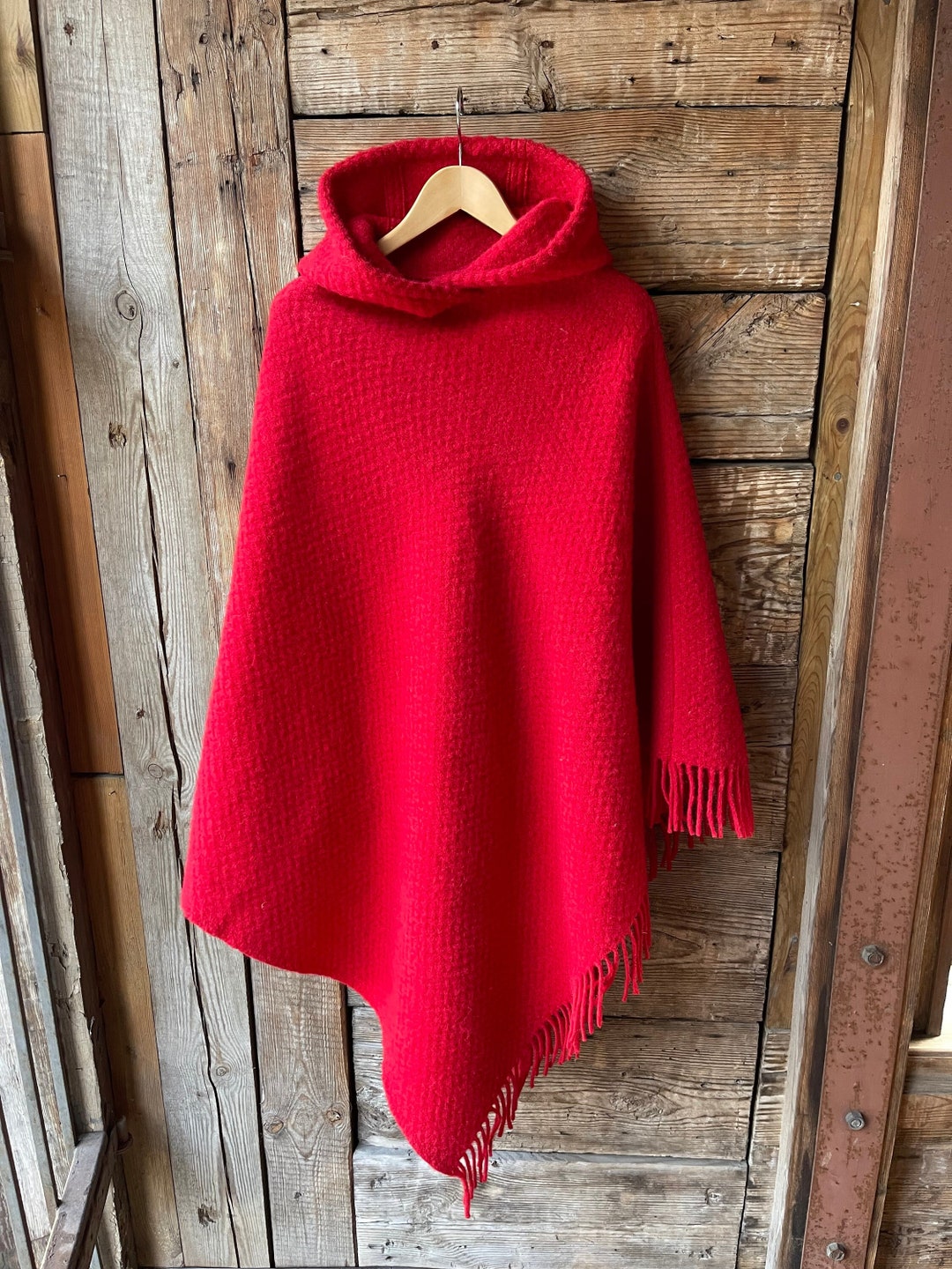 Red Wool Blanket Poncho Cape Ladies Poncho Red Lambswool Etsy