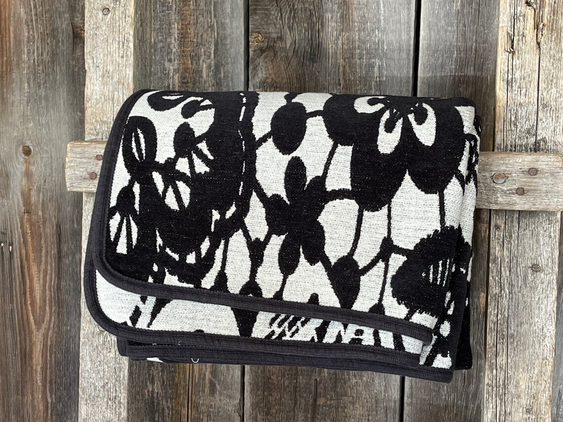Black/white Velvety cotton throw blanket floral pattern Etsy