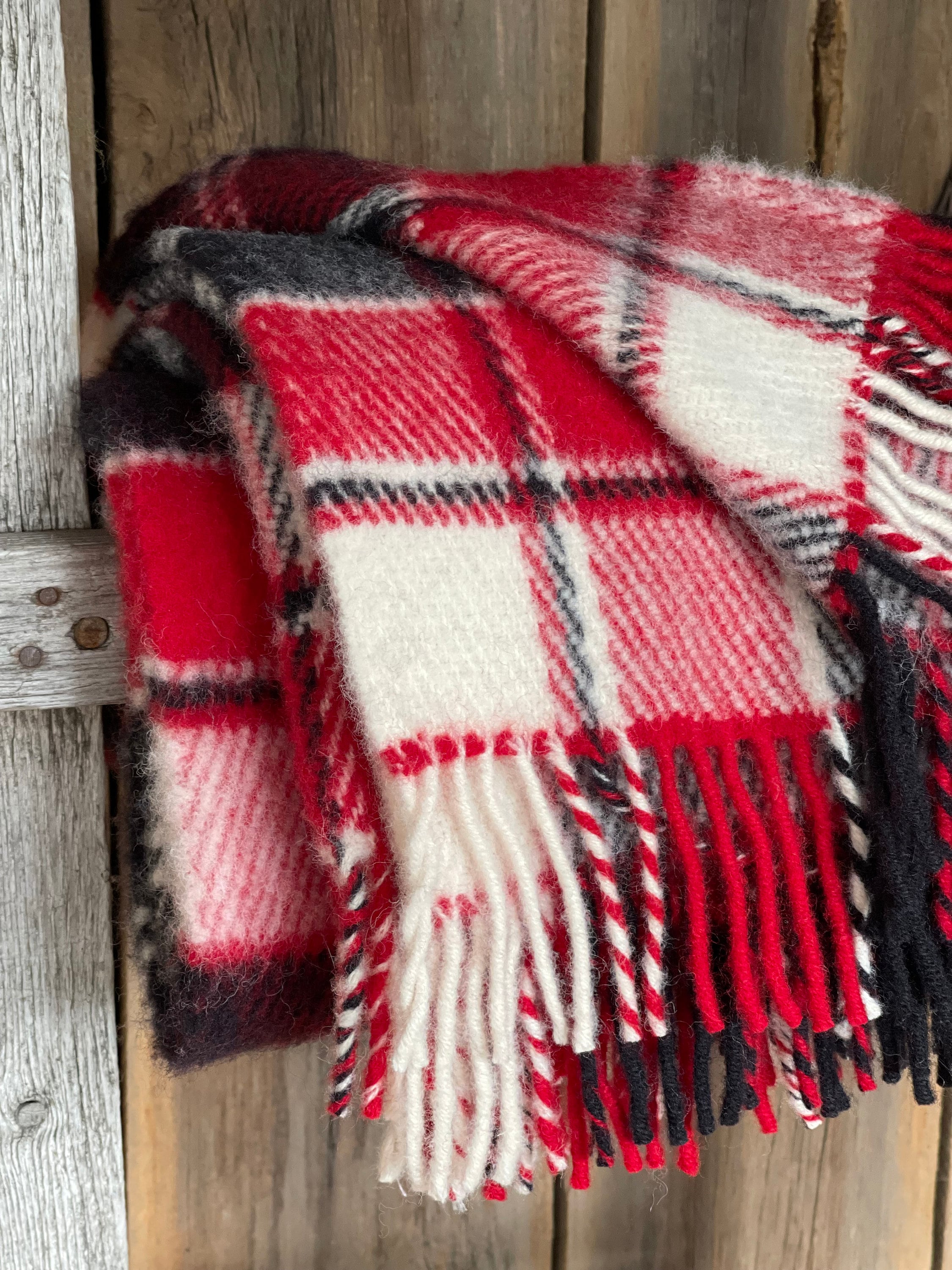 GG ＆チェック ウール スローブランケット チェック柄ウール スローブランケット レッド/ブラック