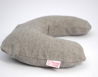 Small neck pillow, Buckwheat pillow, Neck support Pillow, Travel pillow, Gray striped Linen&cotton pillow covers, Zippered pillow cover