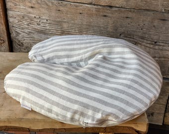 Buckwheat pillow Travel pillow Striped natural grey linen pillowcover U-shape Neck support pillow Japanese pillow Large comfortable size