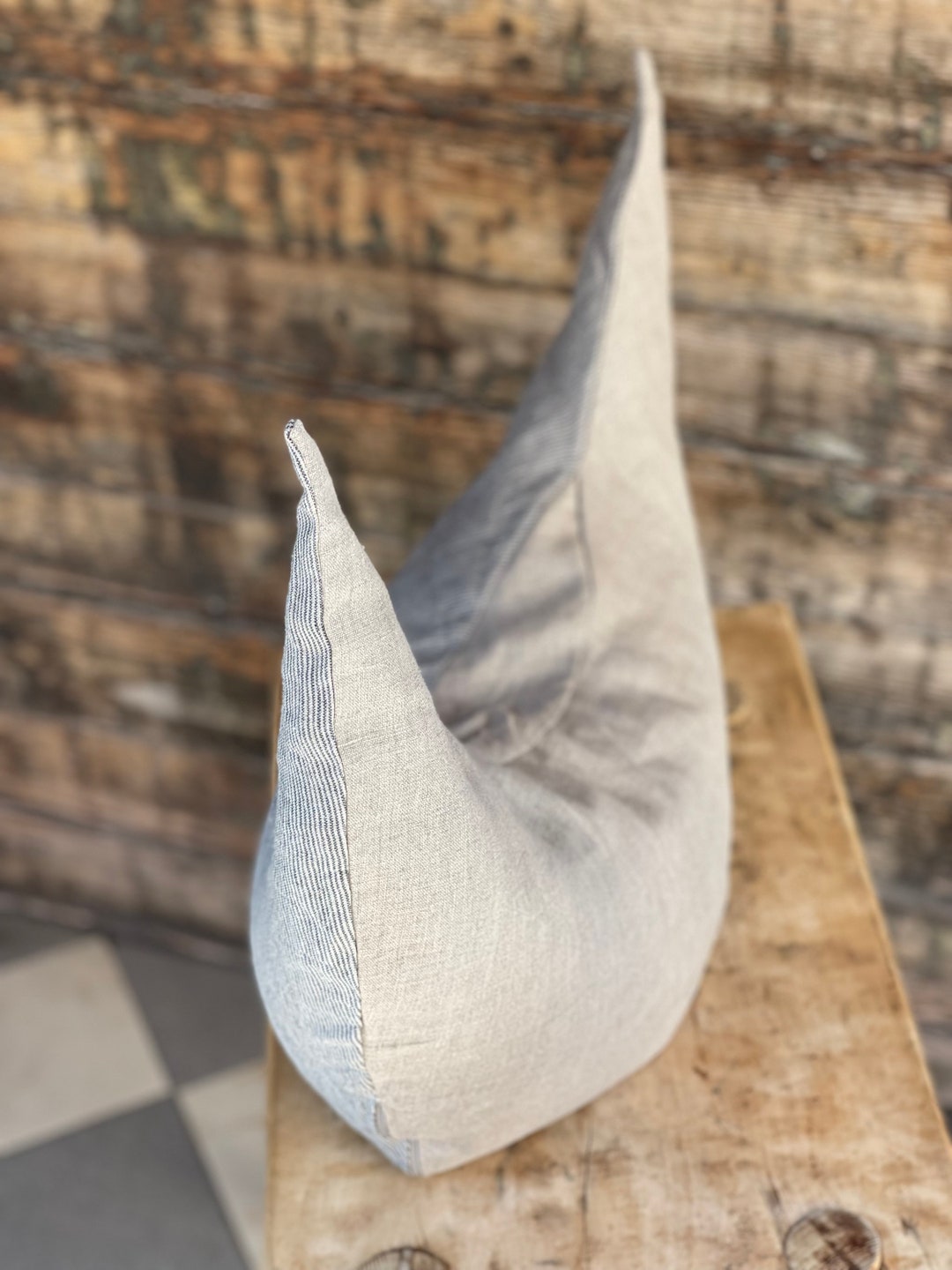 Half Moon Buckwheat Pillow Natural Grey/light Blue Striped Etsy