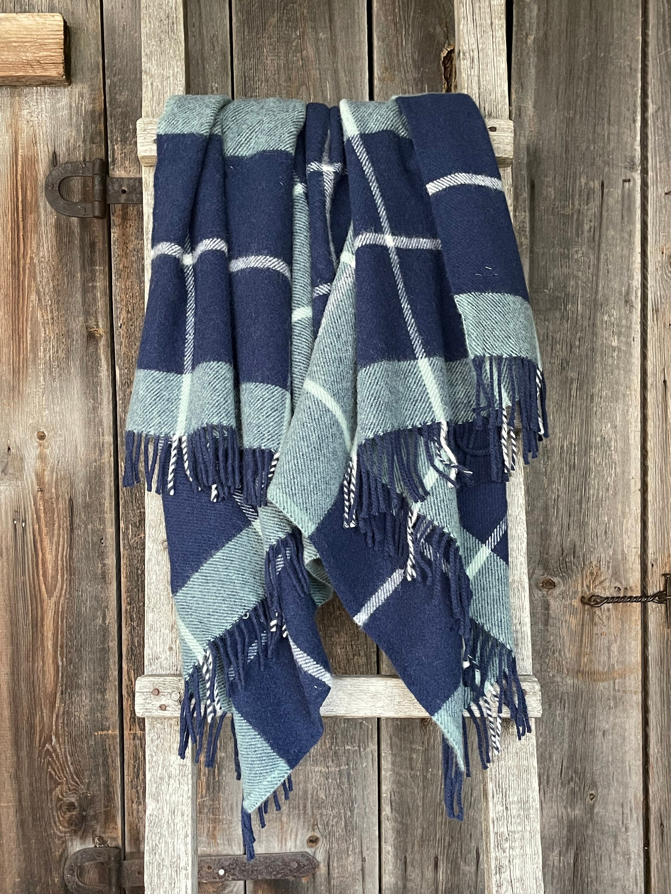 Navy Blue Checked Wool Throw Blanket Pure Lambswool Navy Blue white Throw Blanket With Fringes Light Sofa Throw 51 x79 130x200cm Etsy UK