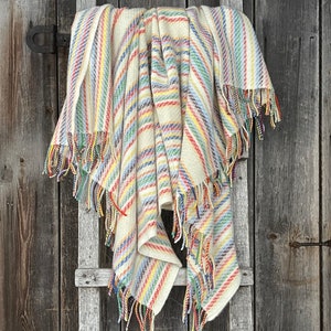 Striped wool throw blanket with fringes Multicolour striped throw blanket pure lambswool light warm and breathable throw 51''X79''/130X200cm