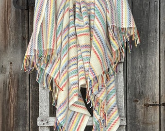 Gestreepte wollen deken met franjes Veelkleurig gestreepte deken pure lamswol licht warme en ademende plaid 51''X79''/130X200 cm