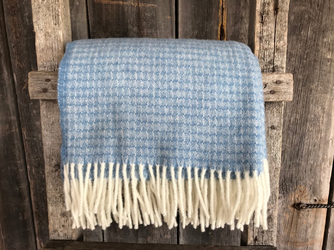 Pure wool throw blankets Light blue wool throw blanket with Etsy
