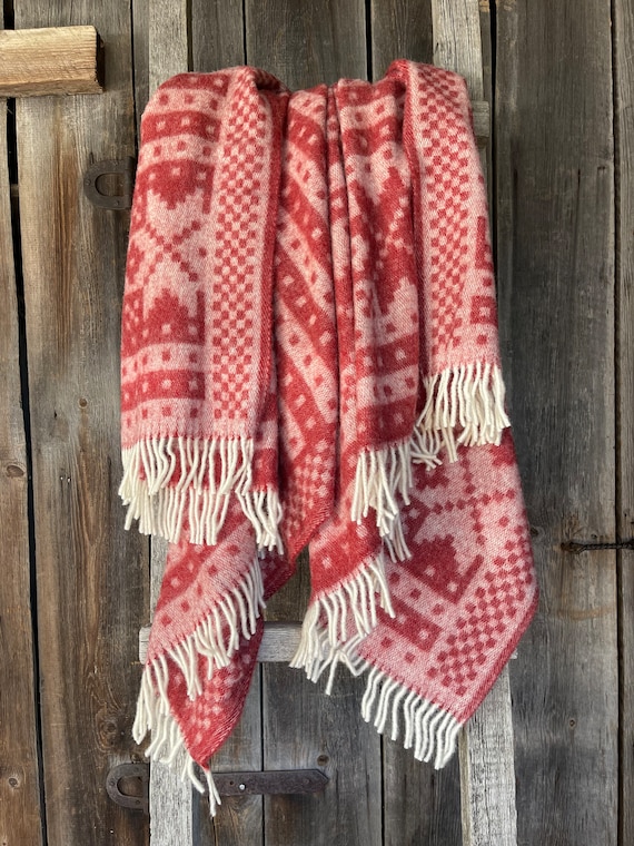 Red Wool Throw Blanket Ethno Ornaments Red Lambswool Throw Blanket White Fringes Red Lambswool Throws Blankets Pure Wool 51 x79 130x200cm Etsy UK