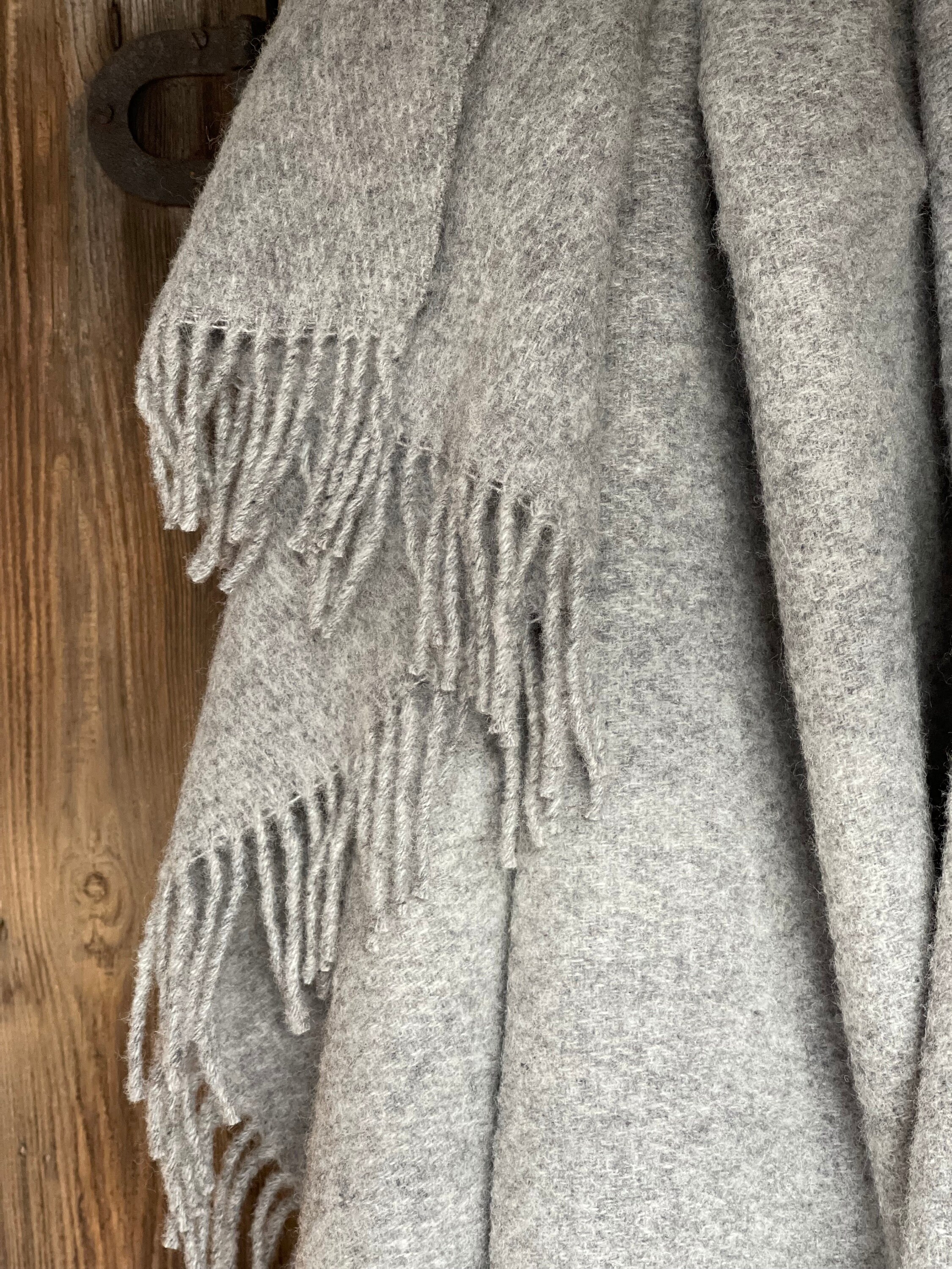 Light Grey Wool Throw Blanket With Fringes Light Grey Wool