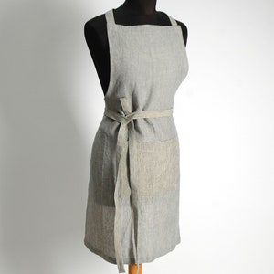Striped linen apron, Full size linen aprons, Linen apron, Stonwashed linen apron for cooking, gardeninf, Full size apron for woman an man