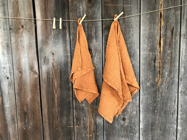 XL Size Ochre Orange Linen Waffle Towel Spa Towels Old Gold Etsy