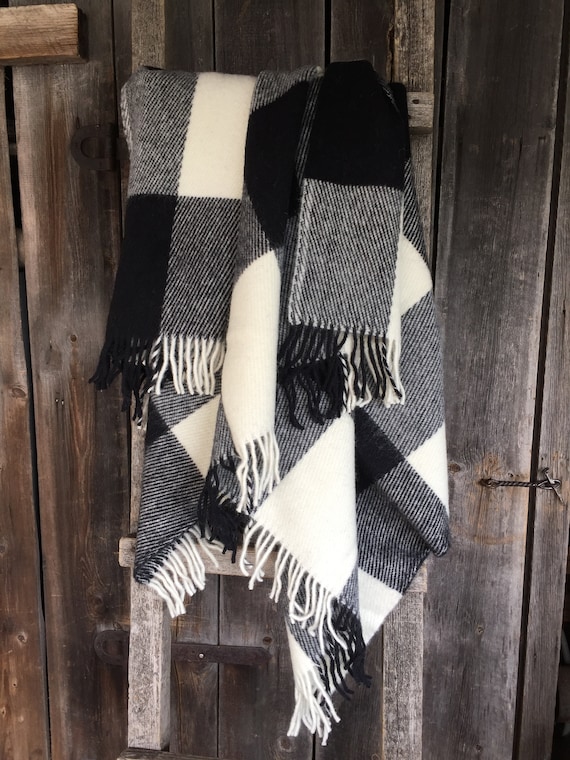 Black white Large Check Wool Throw Blanket With Fringes Black white Check Wool Throw Blanket Pure Wool Check Throw 55 x81 140x205cm Etsy Canada