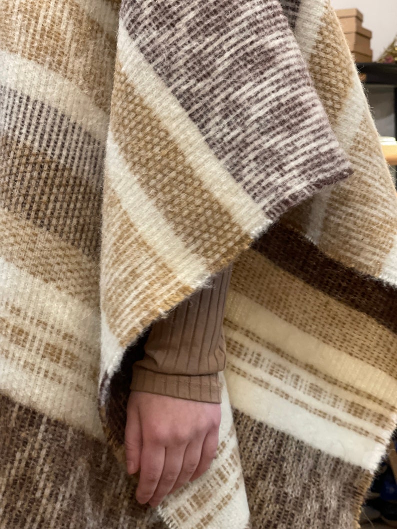 Poncho cape en pure laine mélangée alpaga marron/laine d'agneau, couverture en laine de style ethnique poncho cape très chaud et respirant image 3