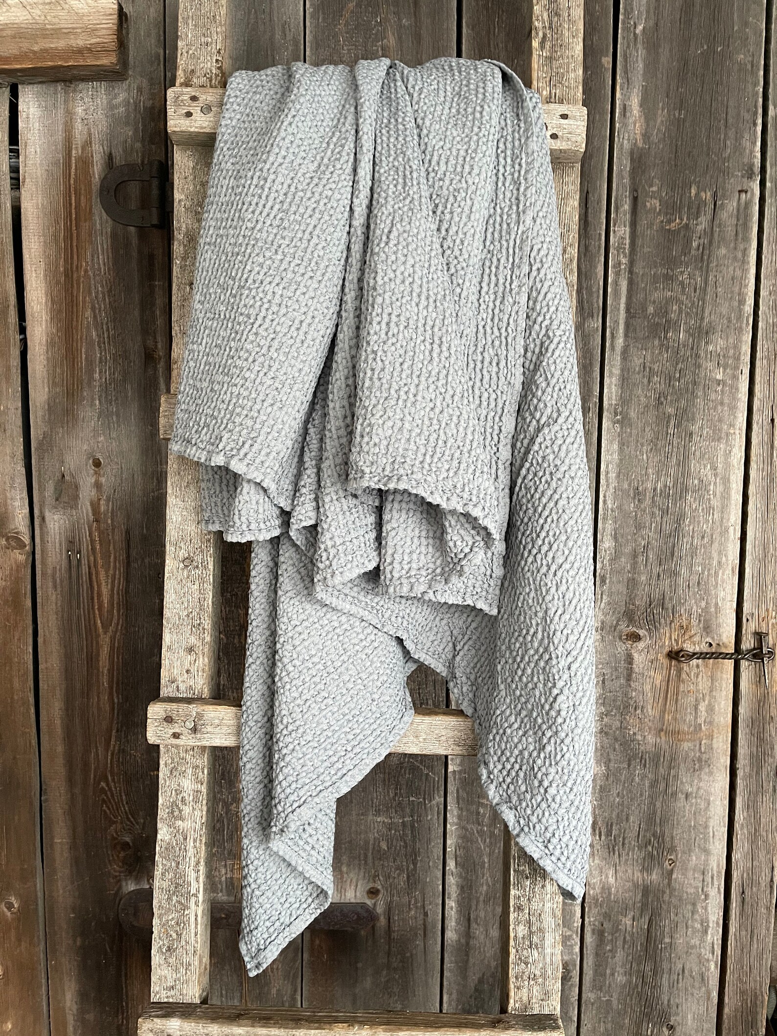 Light Grey Waffle Linen Bed Throw Blanket Soft Grey Waffle Etsy