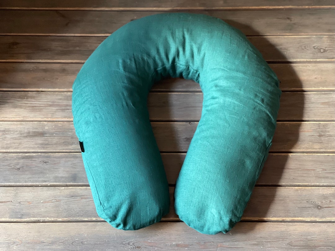 L Emerald Green Stonewashed Linen Buckwheat Nursing Pillow Etsy