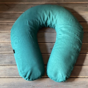 L Emerald green stonewashed linen Buckwheat nursing pillow Emerald green stonewashed linen Pregnancy pillow Maternity and Breastfeeding