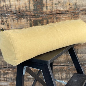 Mustard yellow linen bolster pillow Buckwheat roll neck pillow Adjustable bolster pillow with stonewashed linen pillowcover 5&#39;x20&#39;/13X50cm