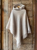 Beige wool blanket poncho cape with hood Light beige hooded poncho cape with fringes Long wool poncho cape Lambswool blanket poncho cape product logo