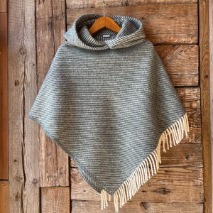 Wool poncho cape hooded Mint gray poncho cape with hood wool blanket poncho Pure lambswool blanket cloak cape Greyish-green pure wool poncho