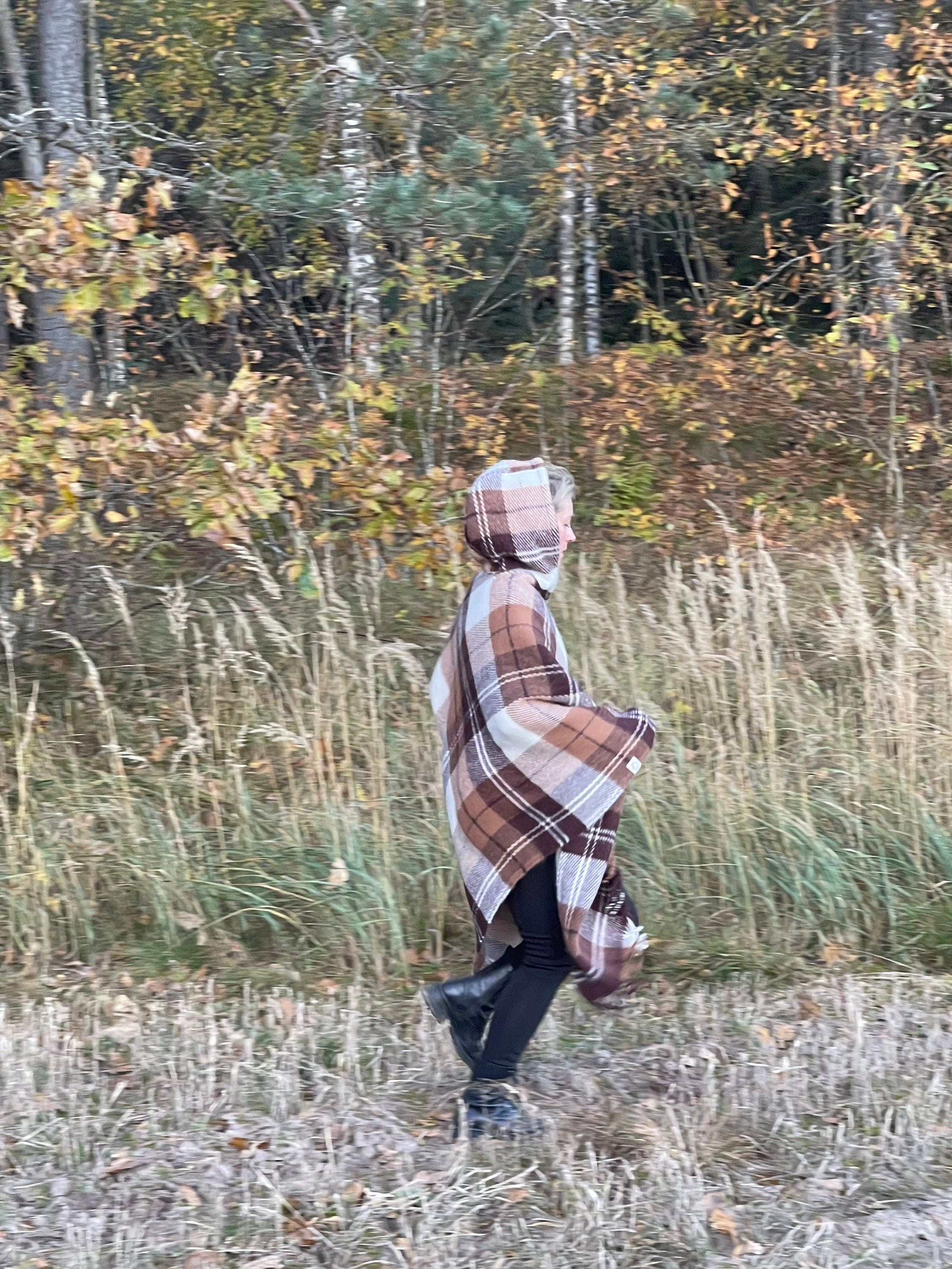 Brown Lambswool Poncho Cape With Hood in Check Brown/cream Brown Lambswool Poncho Cape With Hood in Check Brown/cream