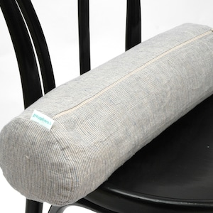 Bolster pillow, Roll neck pillow, Buckwheat pillow, Light blue/natural grey striped linen bolster buckwheat pillow, 5&#39;x20&#39;/13X50cm pillow
