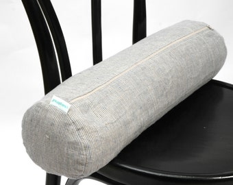 Bolster pillow, Roll neck pillow, Buckwheat pillow, Light blue/natural grey striped linen bolster buckwheat pillow, 5'x20'/13X50cm pillow