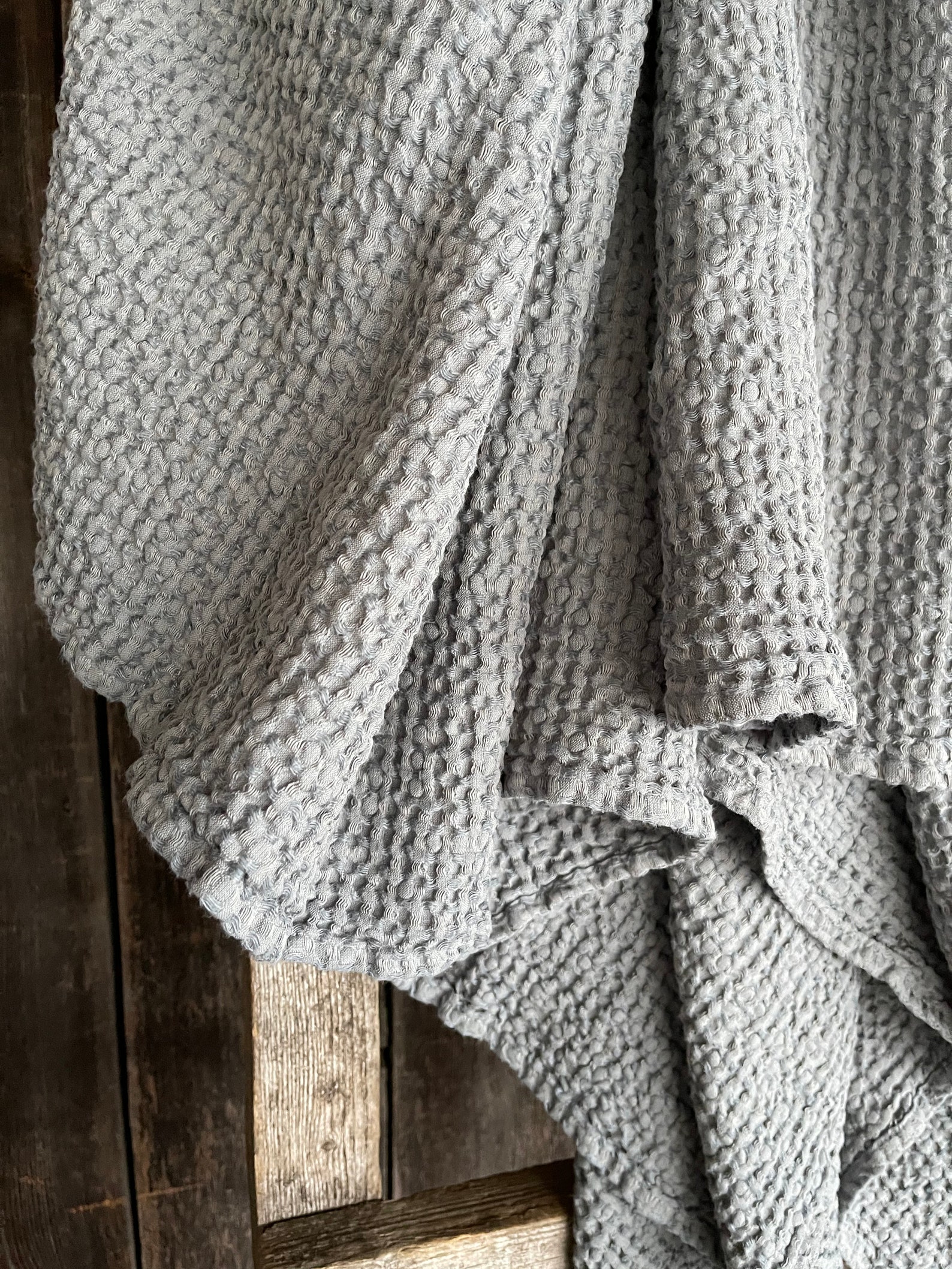 Light Grey Waffle Linen Bed Throw Blanket Soft Grey Waffle Etsy