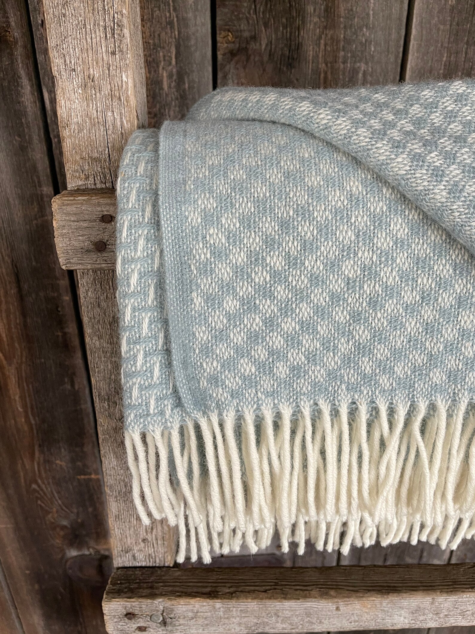 Light blue/white Pure Wool throw blanket Light blue/white Etsy