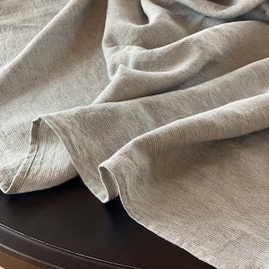 Mantel de lino lavado en piedra, rayas estrechas, gris natural/azul claro, lino puro, mantel de lino, comedor, mantel de lino puro, tamaño personalizado