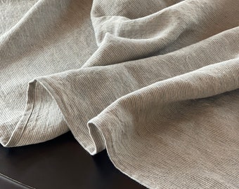 Stonewashed linen tablecloth Narrow Striped Natural grey/light blue pure linen flax table cloth Dining Pure linen tablecloth Custom size
