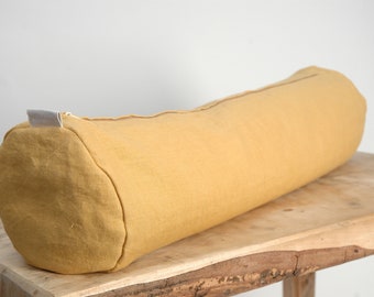 Mustard linen bolster pillow, Mustard roll neck pillow, Buckwheat neck pillow, Mustard linen bolster pillow, 5'x20'/13X50cm neck roll pillow