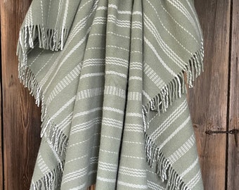 Manta de lana verde tamaño XL Manta de pura lana verde grisáceo Manta de lana de cordero para sofá Hermoso regalo de Navidad 67''X83''/170X210cm