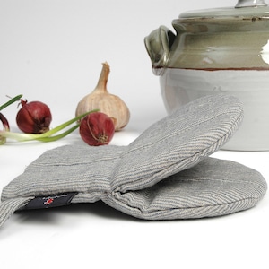 1 pc Grey&Light blue striped linen Oven Mitt Pot Holder Potholder Kitchen Gloves Linen potholders Natural potholders Oven Mitts Potholders
