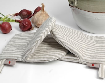 Set of 2 Grey&White striped linen Oven Mitt Pot Holder Potholder Kitchen Gloves Linen potholders Natural potholders Oven Mitts Potholders