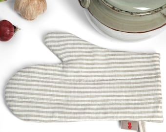 1 pc Natural Grey/white striped linen Oven Mitt Pot Holder Oven Gloves Potholder Cooking gloves Kitchen Gloves Natural striped linen mitt