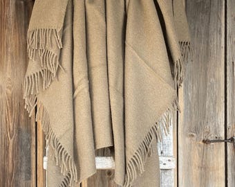 Brown wool throw blanket with fringes Pure lambswool Brown throw blanket wool Sofa throw blanket warm 51''X79''/130X200cm