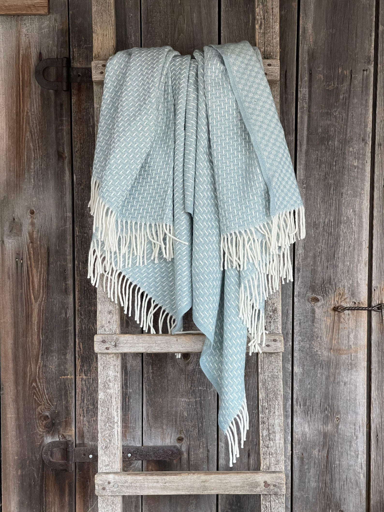 Light blue/white Pure Wool throw blanket Light blue/white Etsy