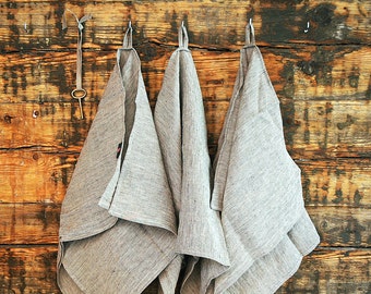 Torchon serviette en lin de doux lin à la main serviette linge plat serviette gris rayé lin serviette naturel lin serviette lavé lin serviette cuisine